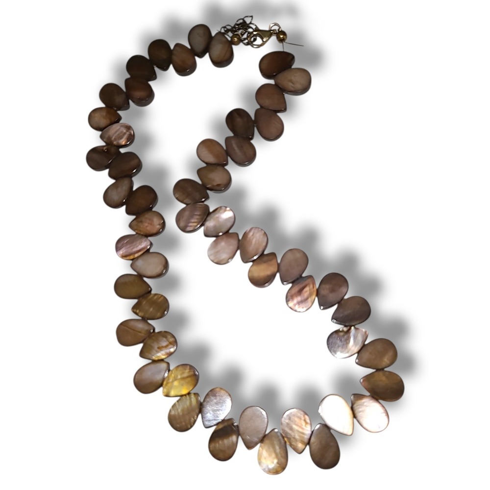 Vintage Brown Mother of Pearl Shell Necklace Teardrop Boho Beach
